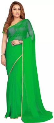 Jumki Fashion Solid/Plain Bollywood Chiffon Saree(Green)