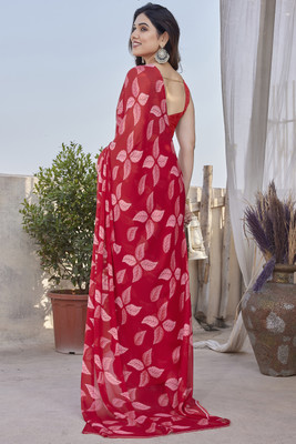 MIRCHI FASHION Floral Print Daily Wear Chiffon, Georgette Saree(Red)