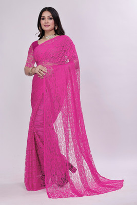 Manthan Creation Self Design Bollywood Net Saree(Pink)