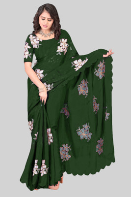 Westeric Embroidered Banarasi Silk Blend Saree(Green)