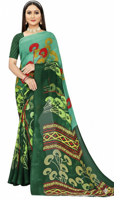 Ridhisoft Floral Print Bollywood Cotton Blend Saree(Green)