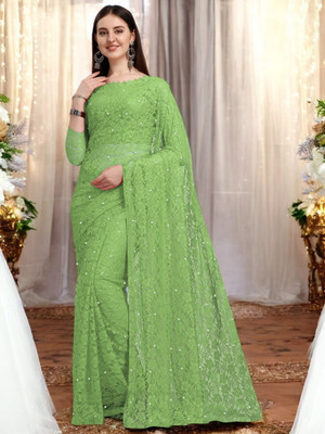 Nexaafashion Embroidered Bollywood Brasso Saree(Green)