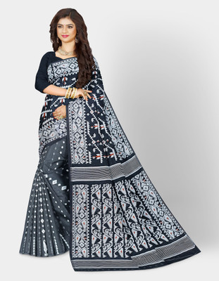 Mayabi Woven Jamdani Cotton Silk Saree(Black)