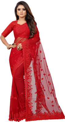 YASHVI Embroidered Bollywood Net Saree(Red)
