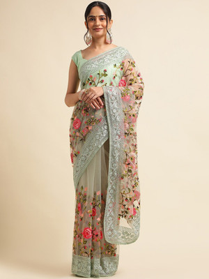 SATVASHIV Embroidered Bollywood Net Saree(Light Green)