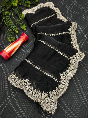 AMBUJAINTERNATIONAL Embroidered Bollywood Jimmy choo Saree(Black)