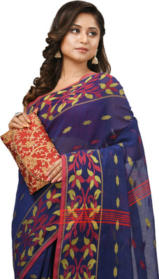 TANTLOOM Woven Handloom Handloom Cotton Silk Saree(Light Blue)