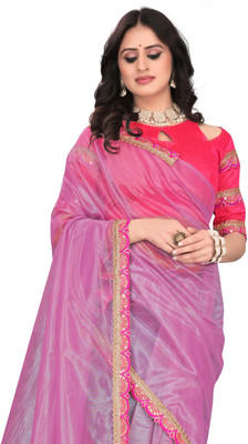 Mortile Designer Studio Embroidered Bollywood Lycra Blend Saree(Pink)