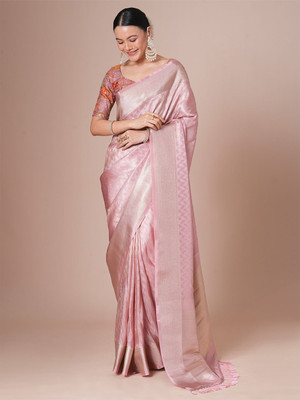 House of Pataudi Woven Daily Wear Tissue Saree(Pink)