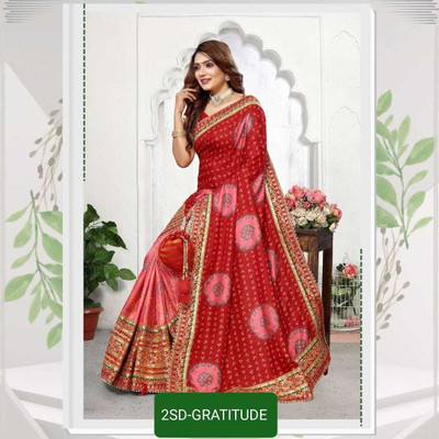 SDGRATITUDE Printed, Solid/Plain, Self Design Bandhani Chiffon Saree(Maroon, Pink)