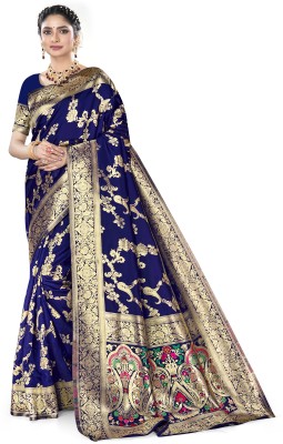 GARIYA Printed Kanjivaram Art Silk Saree(Dark Blue)