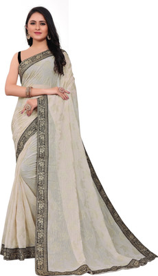Aai shree khodiyar Printed Bollywood Georgette, Chiffon Saree(Beige)