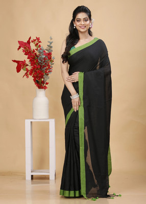 GOLU Solid/Plain Handloom Pure Cotton Saree(Black)