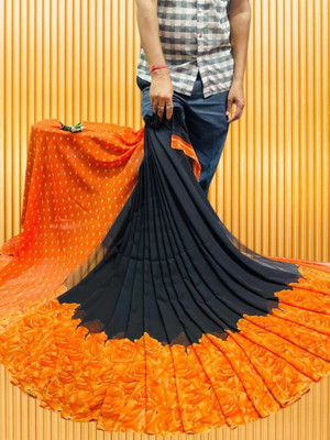 HouseOfCommon Printed Bollywood Georgette Saree(Orange)