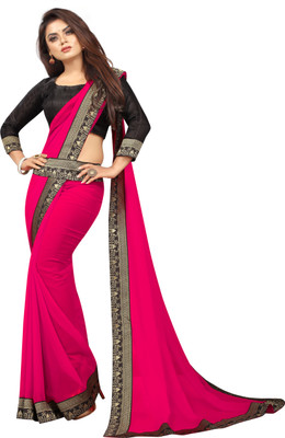 Rashiklal & Co. Solid/Plain, Self Design Bollywood Cotton Silk Saree(Pink)