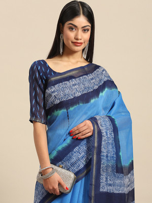 Divastri Printed Daily Wear Cotton Blend Saree(Blue)
