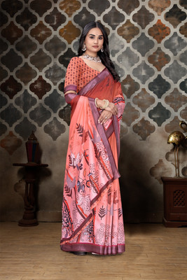 HENVI ENTERPRISE Printed, Woven Bollywood Cotton Linen Saree(Multicolor)