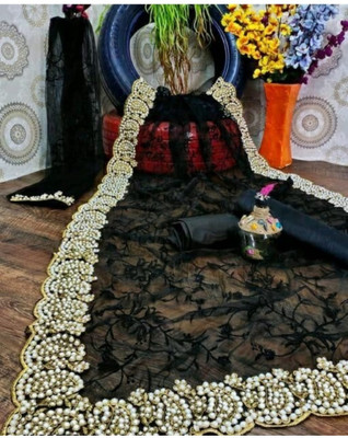 Zenomics Embroidered, Embellished Bollywood Net Saree(Black)