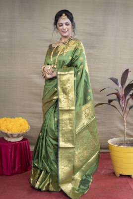 sarjan creation Woven Banarasi Pure Silk, Cotton Silk Saree(Light Green)