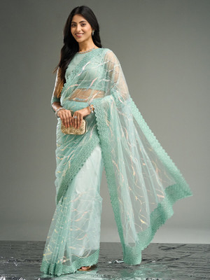 KASEE Embroidered Bollywood Net Saree(Light Green)