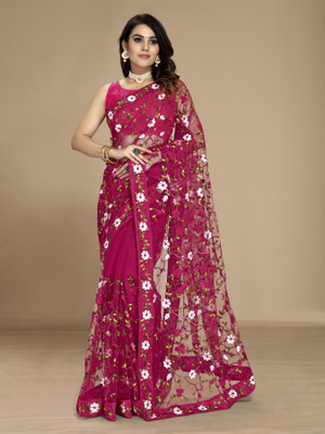 vairagee Embroidered Bollywood Net Saree(Magenta)
