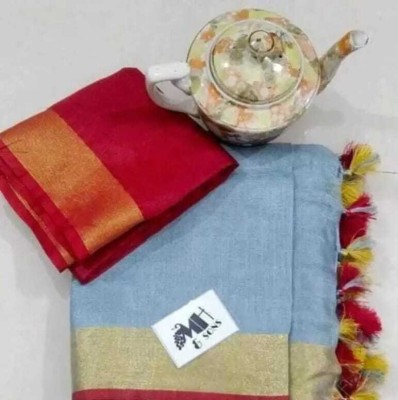 HAIDER ALI AND SONS Solid/Plain Bhagalpuri Cotton Linen Saree(Grey)