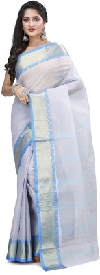 DipDiya Woven Tant Pure Cotton Saree(Light Blue)