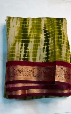Ambaji enterprise Geometric Print Mangalagiri Silk Blend Saree(Green)