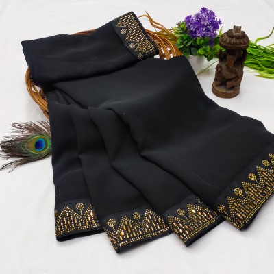 Banarasi wala Embellished, Self Design, Solid/Plain Bollywood Georgette, Jacquard Saree(Black)