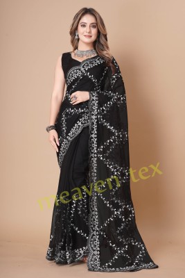 Meaven feb Embroidered Bollywood Net Saree(Black)