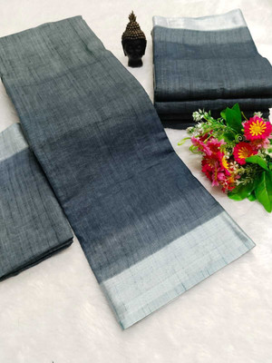 PRTRENDZ Woven Kanjivaram Pure Cotton, Cotton Linen Saree(Grey)