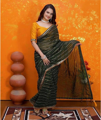 LaxmiCollection Embroidered, Embellished, Printed, Woven Bollywood Georgette Saree(Dark Green)