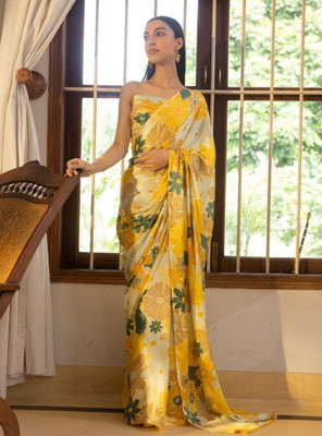 Tasrika Floral Print Bollywood Nylon Saree(Yellow)