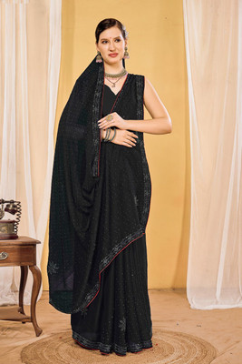 ZAMUNA Solid/Plain, Self Design Daily Wear Georgette Saree(Black)