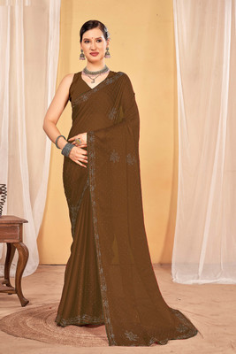 Divastri Embellished, Embroidered Bollywood Georgette Saree(Brown)