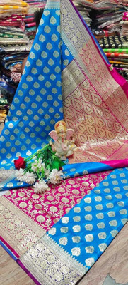 Ruhis collection Woven Banarasi Jacquard Saree(Red, Blue)