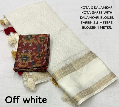Dhanlaxmi CreationLLP Dyed Kota Doria Cotton Linen Saree(White)