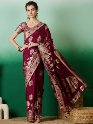 RK Creation Printed Bollywood Cotton Silk Saree(Maroon)