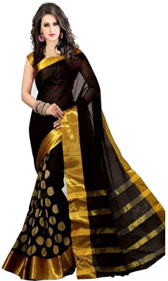 Pooja Designer Wear Solid/Plain Bollywood Cotton Silk Saree(Black)