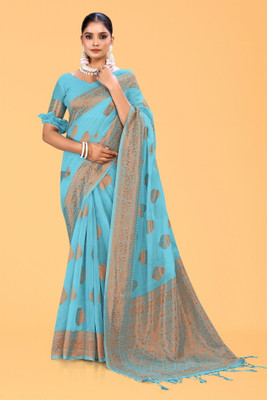 NEGRONISATR Printed Bollywood Cotton Silk Saree(Blue)