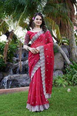 KONICA FAB Embellished Bollywood Chiffon Saree(Maroon)