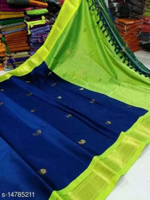 Suwarna Ent Woven Paithani Cotton Silk Saree(Blue)
