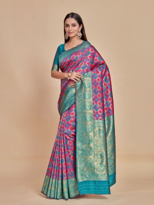 MIMOSA Woven Patola Art Silk Saree(Pink)