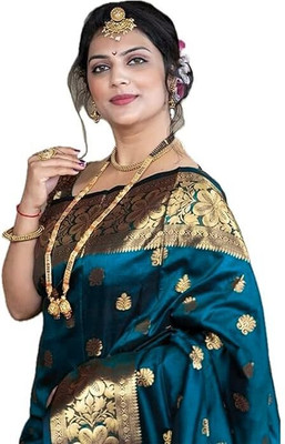 Woven Banarasi Silk Blend Saree(Light Blue)