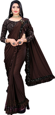 GEBINATH Embellished Bollywood Lycra Blend Saree(Brown)