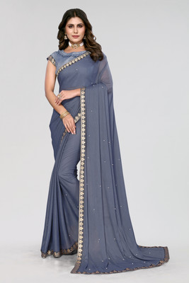 ANIRAV Embellished Bollywood Lycra Blend Saree(Grey)