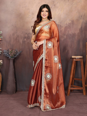 NEGRONI Solid/Plain Bollywood Jimmy choo Saree(Brown)