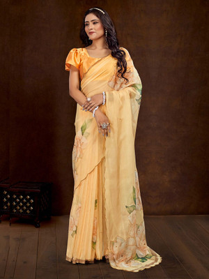 Tasrika Printed Bollywood Organza Saree(Yellow)