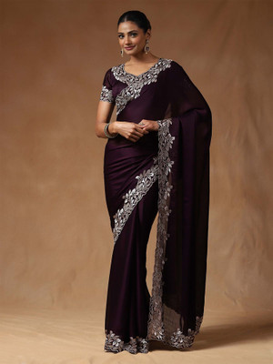 Sareemall Embroidered Bollywood Satin Saree(Purple)