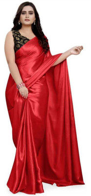 SHREEJI ENTERPRISE Solid/Plain Bollywood Satin Saree(Red)